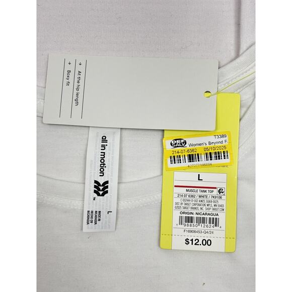 NWT All In Motion Women's Muscle Tank Top Sleeveless White Size L Boxy Fit - Picture 2 of 6